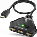 HDMI Switch 3 in 1 Out, 4K@60Hz HDMI Switcher with Gold Plated Ports, Plug & Play, Supports Full HD 1080P 3D Compatible with Roku TV Stick HDTV PS4/PS5 Xbox, Ideal for Gaming, Home Theater, Streaming