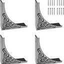 4Pcs Antique Zinc Alloy Box Corner Protector Decorative Furniture Corner Edge Safety Bumpers Cabinets Fireplace Furniture Bumpers (Flower Pattern)