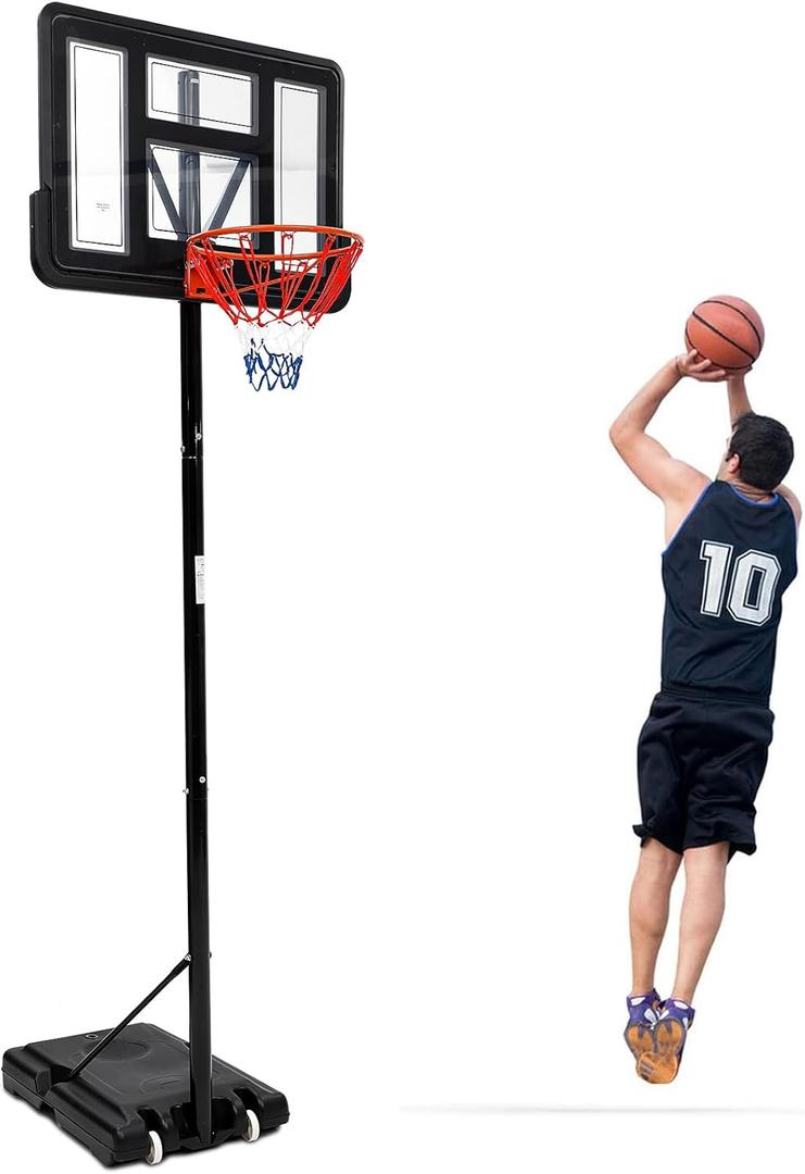 GarveeLife Portable Basketball Hoop 5.2-10 ft Adjustable Basketball Goal System, 44 in Outdoor Hoop & Goals for Kids, Youth, and Adults in Backyard, Driveway, Garage