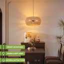 Rattan Light Fixture Dinning Room Pendant Light Boho Chandelier Hanging Light Ceiling Mount Hand Woven Lamp Shade 3-light Drum Chandelier Basket Light for Bedroom Hallway Kitchen Island Light Fixture, 15.7 inches