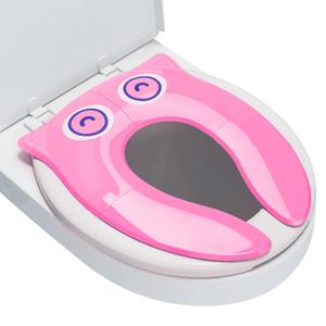 Portable Potty Seat for Toddler Travel - Foldable Non-Slip Potty Training Toilet Seat Cover for Girls, Baby Kids with Drawstring Bag (Pink Owl)