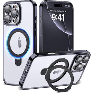 for Plating iPhone 16 Pro Case with Magnetic Stand,Black