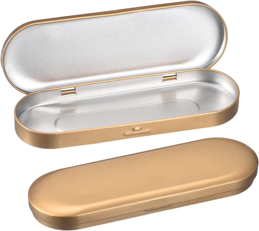 uxcell 4 Pcs Metal Tin Box Container, 6.9x2.4x0.7 Inch Oval Empty Hinged Lid Box Mini Portable Storage Containers for Candy Drawing Pin Crafts, Champagne