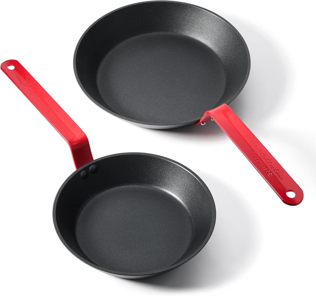 SENSARTE Nonstick Frying Pan Set 2-Piece, Oven Safe Skillets with Swiss Coating, Induction Compatible Chef Pan Set, Dishwasher Safe Cooking Pans, Anodized Frying Pans, PFOA Free, 8 and 10 Inch (Red)