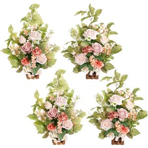Ling's Moment 17.5" Tall Standing Artificial Flowers Arrangements 4pcs Fall Wedding Aisle Runner Chair Decorations Blush & Pink Centerpieces for Ceremony Reception Rose Floral Party Outdoor (Pk-blush Garden)