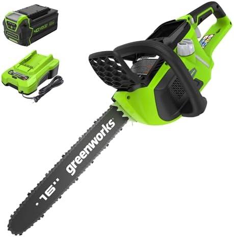 Greenworks 40V 16" Brushless Cordless Chainsaw, 4.0Ah Battery and Charger Included