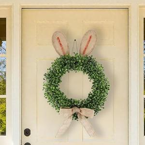 Easter Bunny Wreath with Eucalyptus – 18.5" Spring Door Decor with Bow, No Water Needed Ideal for Easter 