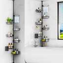 Corner Shower Caddy Organizer Tension Pole, Adjustable 6 Shower Shelves Corner Shelf 30-120Inch Rustproof Shower Rack for Inside Shower, Extra Towel Bar Soap Dish Bathroom Organizers and Storage Black