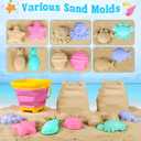 Collapsible Beach Toys for Kids, 3 Pack Foldable Sand Buckets and Shovels Set with Mesh Bag, Silicone Pails Shovels Molds, Sandbox Travel Sand Toys for Beach Essentials for Toddlers Kids Age 3-10