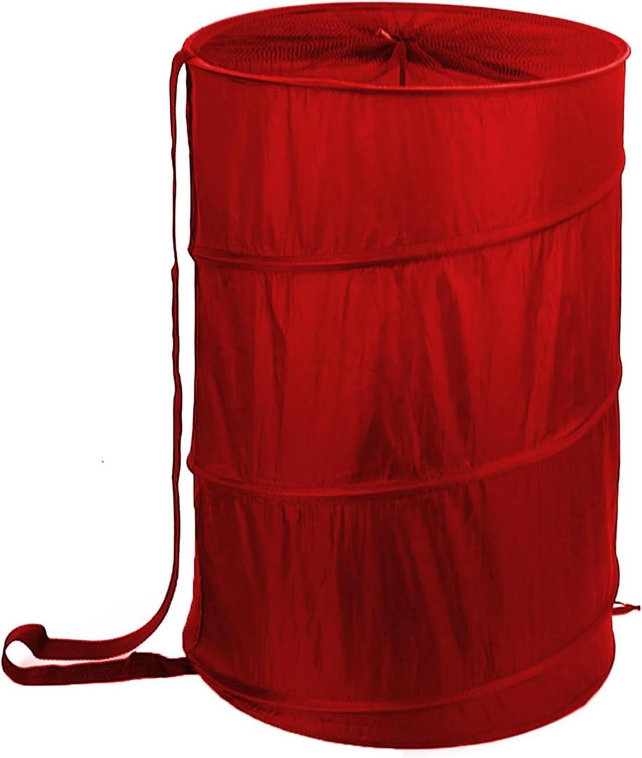 BATTOO Collapsible Laundry Baskets- Foldable Hamper for Laundry Extra Large Pop Up Laundry Hamper 107L with Long Straps Drawstring Clothes Hamper for Bathroom, Campout, Dorm or Travel Red, 17.5"x27"