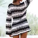 Eomenie Women Crochet Swim Cover Up Summer Bathing Suit Hollow Out Long Sleeve Dress Coverup Mesh Knit Beach Outfits Black&White (S)