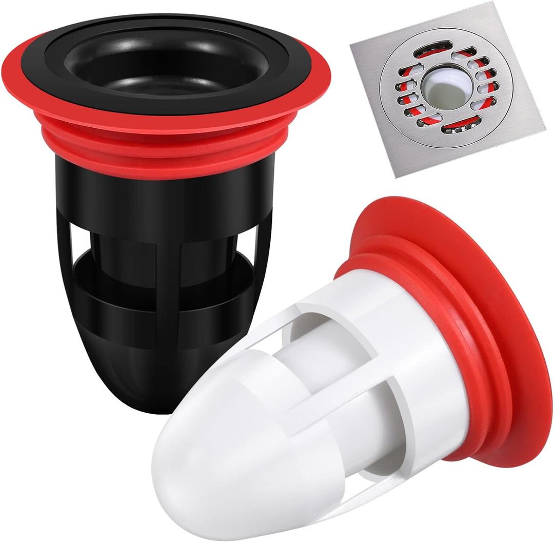 NOLITOY 2pcs Shower Floor Drain Backflow Preventer, Waste Water Drainer Valve Sewer Core Plug Gas Sealer for Kitchen Bathroom (Black, White)