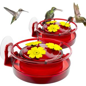 Birdream Window Hummingbird Feeder, 5oz Small Plastic Nectar Holder with Ant Moat, 3 Feeding Ports, Compact Window-Mounted Hummingbird Feeder for Outdoors, 2 Pack