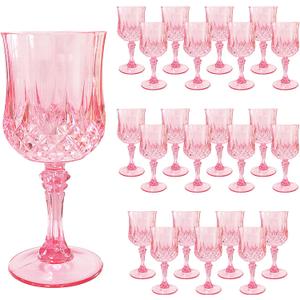 Plastic 24Pcs Pink Wine GlassesCordial Goblet Glasses Can be Used for Weddings(Pink,24Pcs)