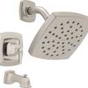 Moen Conway Spot Resist Brushed Nickel Bathroom Shower Trim Kit with Square Showerhead, Handle, Tub Spout, and Posi-Temp Valve Included, 82922SRN