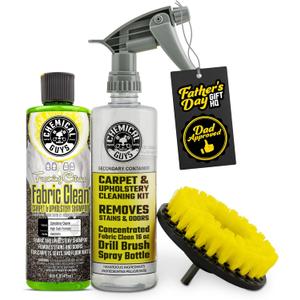 Chemical Guys Foaming Citrus Fabric Clean Drill Brush Kit - High Foaming Stain and Odor Remover, Upholstery, Floor Mat & Car Carpet Cleaner, Deep Cleans & Deodorizes, Citrus Scent - 16 fl oz