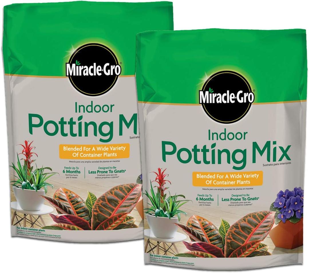 Miracle-Gro Indoor Potting Mix, Blended for a Variety of Houseplants, Feeds for up to 6 Months, 6 qt, 2-Pack
