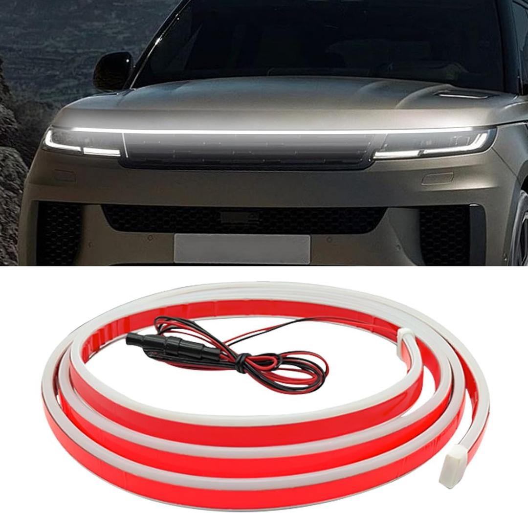 71 Inch Exterior Car LED Hood Light Strip, Flexible Waterproof Dynamic Scan Start Up Hoodbeam Lights, Universal 12V Bright Daytime Running Light Strip for Cars, SUVs, Trucks (White)