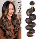 1B30 Highlight Human Hair Bundles Body Wave Light Brown Ombre Bundle Quick Weave Wet and Wavy Unprocessed Native Virgin Raw Trippy Hair Extensions 1 Bundle 24 Inch Double Weft for Black Woman