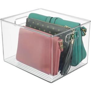 mDesign Large Plastic Storage Organizer Container Bin, Closet Organization for Hallway, Bedroom, Linen, Coat, and Entryway - Holds Clothing, Blankets, and Accessories, Ligne Collection, Clear