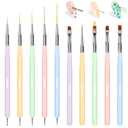 YOOVR 10 Pcs Nail Art Brushes Set, Nail Dotting Tools, French Tip Tool, Nail Art Deign Tools with Builder Gel Brush Polish Extension Brush Thin Liner Detail Painting Brushes, Nail Tech Supplies Kit