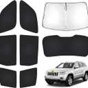 T TGBROS Custom Fit for Sun Shades 2011-2021 Jeep Grand Cherokee Windshield & Rear & Side Windows & Triangular Window Sunshade Full Set Blocks UV Rays Foldable 8pcs