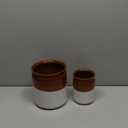 LE TAUCI Kitchen Utensil Holder, 7.2" & 5.4" Ceramic Utensil Crock for Countertop, Large Heavy Weighted Spatula Organizer, Rustic Farmhouse Decor, Vintage Two-Tone Glaze, Set of 2, Brown & White