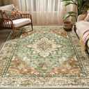 RELEANY Washable Area Rug, 5'x7', Brick/Brown/Green