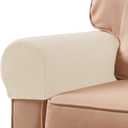 SUBRTEX Stretch Couch Arm Covers Set of 2, Checkered Sofa Arm Slipcovers, Anti-Slip Armrest Covers for Recliner and Armchairs, Pet Proof, High Stretchy, Hook & Loop Tape, Ivory