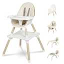 Gofirst 6 in 1 Baby High Chair,Convertible High Chairs for Babies and Toddlers/Booster Seat/Table and Chair Set,Baby Feeding Chair/5-Point Harness,4-Position Removable Tray&PU Cushion Baby Highchair (Beige)