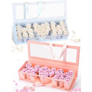 Thiccywoov 2 Pcs Mother Birthday Gift Flower Box with 60 Scented Flowers Mom Letter Shaped Fillable Boxes Floral Gift Packaging for Arrangement Mother's Day, Birthday (White, Pink)