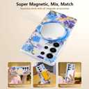 AIGOMARA Magnetic for Samsung Galaxy S25 Ultra Case [Compatible with MagSafe] Clear Floral Flower Pattern Design, Slim Anti-Yellowing Shockproof Phone Cover for Women Girls, Blue