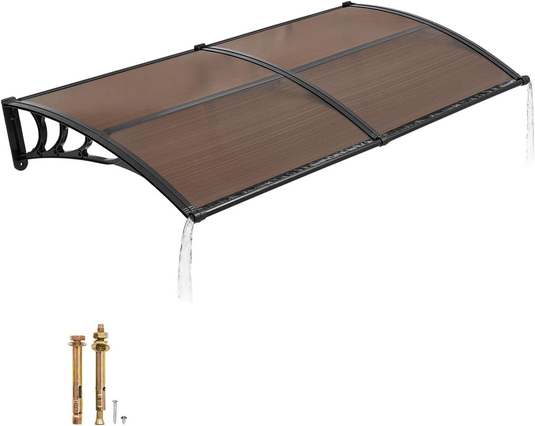 VEVOR Awnings for Door Entrance, 38" x 78" Window Door Awning Canopy Exterior with Drainage & ABS Bracket, Polycarbonate Cover Patio Door Awnings for Sun, UV, Rain, Snow ProtectionBrown