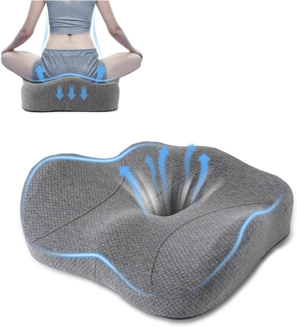 SOOPII Seat Cushion for Office Desk Chair, Memory Foam,Sciatica and Tailbone Pain Relief Cushion, Coccyx Cushion for Wheelchair, Desk Chairs, Cars, Large (Grey)