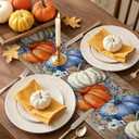 Artscope Pumpkins Eucalyptus Leaves Fall Table Runner,Autumn Seasonal Kitchen Dining Table Decoration for Fall Home Decor 13x108 Inch-Wood