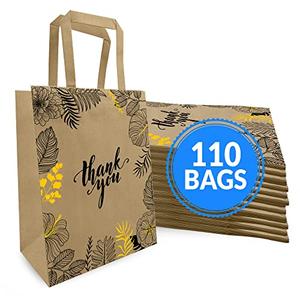 Reli. Paper Bags | 110 Pcs Bulk | 8"x4.5"x10.25" | Paper Thank You Bags | Brown Kraft Handles | Printed Small Thank You Giftbag for Guests | Gifts, Wedding, Merchandise, Business