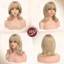 FESHFEN Shoulder Length Bob Wigs with Bangs for Women - Dirty Blonde Natural Layered Wavy Synthetic Wig For Daily Party Costume Use 14 Inch