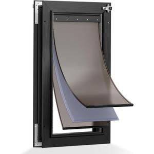 3-Flaps Aluminum Dog Door for Door, Extreme Weather Large Doggy Door, Rust Proof Heavy Duty Pet Door with Insulation Flap, Safety Locks, Sliding Closing Panel, for Pets Up to 110lb, Black