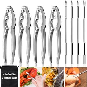 8 Pcs Lobster Crackers and Picks Set, Crab Leg Cracker Tools, Stainless Steel Seafood Crackers & Forks Nut Cracker Set for Eating Stake Support