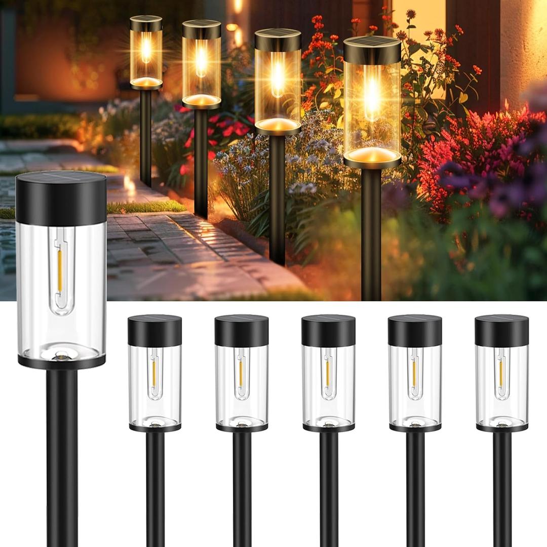 Woolmug Solar Pathway Lights, 6 Pack LED Solar Light Outdoor Waterproof, Auto On/Off Path Lights for Walkway Outside Yard Lawn Sidewalk (Warm White)