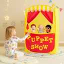 Alvantor Pop Up Puppet Show Theater & Lemonade Stand, Pretend Playhouse Kids Play Tent, Puppet Stage Tabletop Sets for Toddlers Curtain Foldable, Indoor & Outdoor Children Drama 29"X29"X43"H, 1 pc Yellow