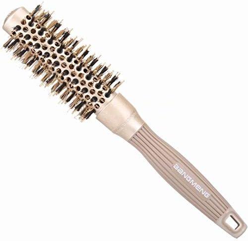 BANGMENG Round Brush with Boar Bristles, 1 inch Barrel, Nano Thermal Ceramic Ionic Tech for Straightening and Blow Drying, Gold