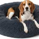 Donut Pet Bed for Medium Size Dog, Round Calming Soft Cat Cuddler,Anti Anxiety Cozy Soft Sofa,Fluffy Faux Fur Plush Cushion-31''-Dark Grey