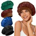 4Pcs Satin Bonnet Silk Bonnet, Hair Bonnet for Sleeping, Elastic Wide Band Silk Sleep Cap, Soft and Breathable(Black Blue Green Brown) (Set-10)