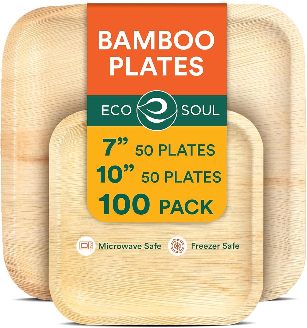 ECO SOUL 7 & 10 Inch Disposable Bamboo Bundle Plates (100 Pack)