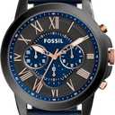 Fossil Men's Grant Quartz Stainless Steel and Leather Chronograph Watch (Blue, Black)