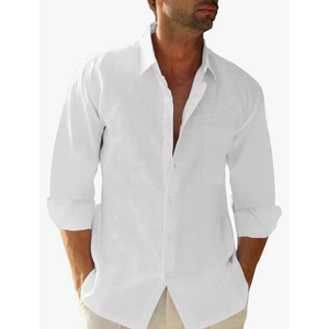 Button Down Linen Shirts for Men Casual Long Sleeve Regular Fit Cotton Beach Shirts with Pocket Size S