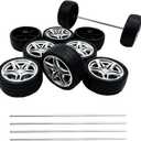 10PCS Toy Car Wheel 48mm Toy Car Rubber Tire Wheels with 5PCS Shaft Round Rod Axles for RC Car Truck Robot DIY Model Toy Parts