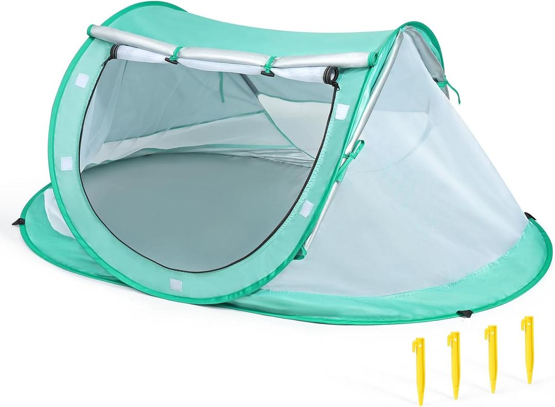 Orzbow Baby Beach Tent, Large Pop Up Beach Tent Sun Shelter with Mosquito Net, UPF 50+ UV Protection Sun Shelter, Portable with Carry Bag & 4 Stakes, Baby Summer Essentials for Boys and Girls, Green