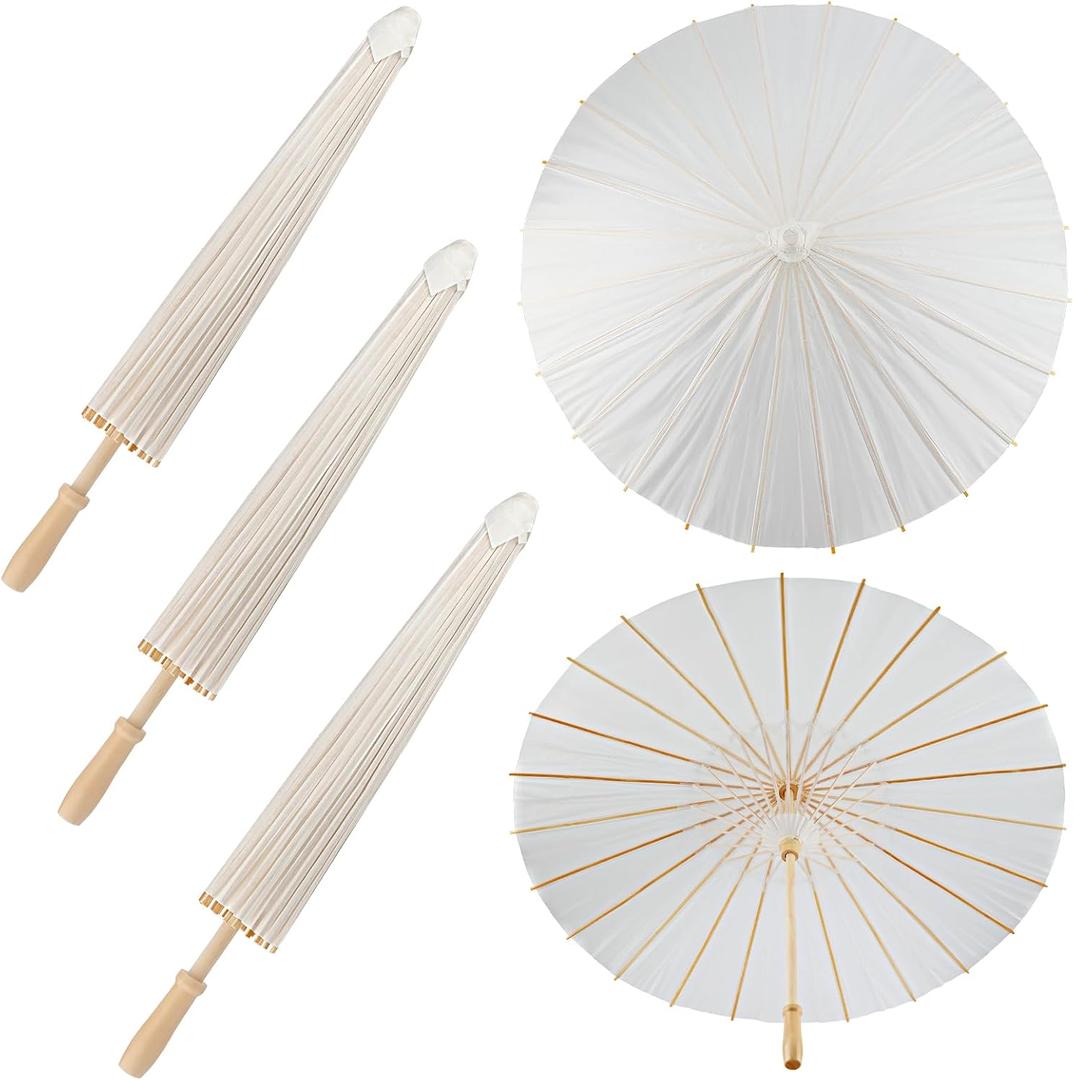 SAYAYA 3 Pieces 33 Inches Large White Paper Umbrellas Parasol Decorative Chinese Japanese Parasol Rainproof Oiled Paper DIY Painting Umbrellas for Wedding Bridal Showers Party Decor (3 PCS)